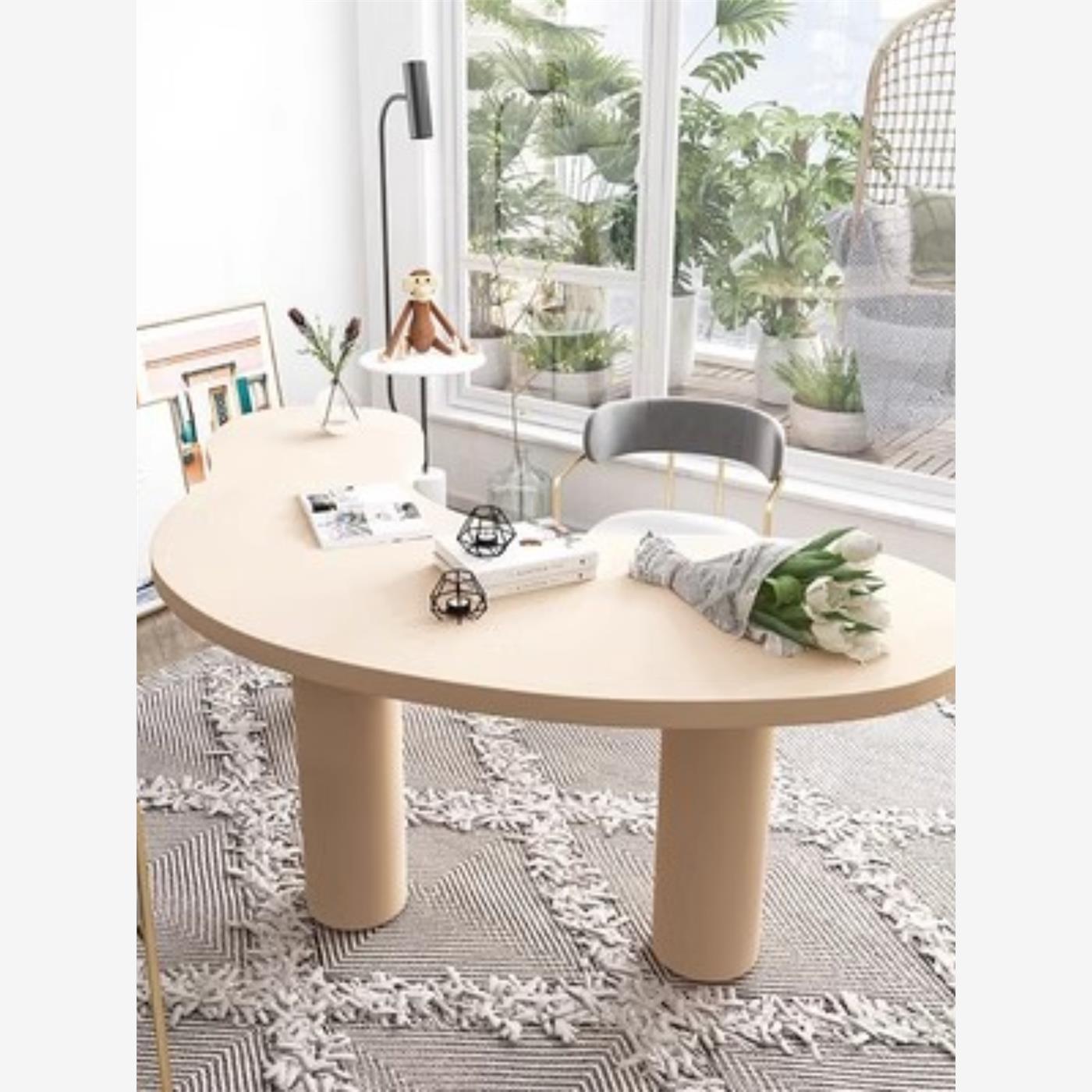 实木设计创意办公桌电脑桌现代弧形会议桌简约工作台异形洽谈书桌