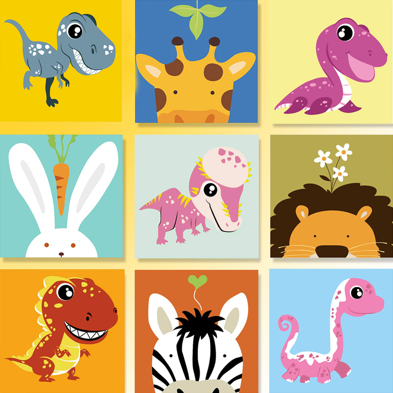 幼儿园宝宝数字油画儿童diy卡通动物简单手绘手工涂色填充油彩画