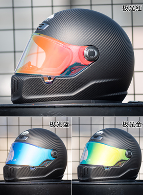 新款咖啡骑士复古全盔V8碳纤维男女faseed摩托车头盔机车防雾四季