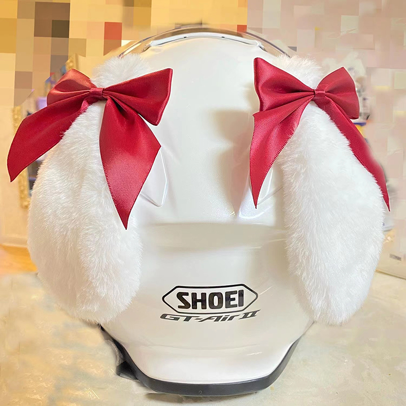 网红毛绒兔子耳朵猫耳头盔装饰品个性创意女摩托电动车儿童滑雪