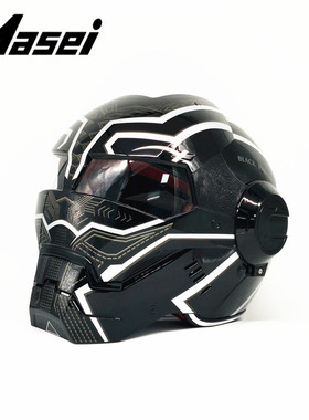 Masei正品个性摩托车头盔男女610钢铁侠复古全盔越野机车漫威黑豹