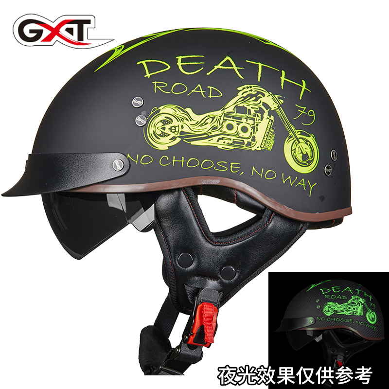 高档gxt摩托车电动车头盔半盔复古夏季内镜防晒太子四季安全瓢盔