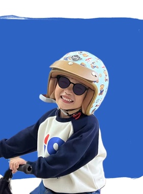 3C儿童4/3复古摩托车儿童头盔卡通男女小孩电动车安全帽四季