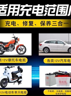 智能12v踏板摩托车电瓶充电器汽车通用型铅酸蓄电池12v修复充电机