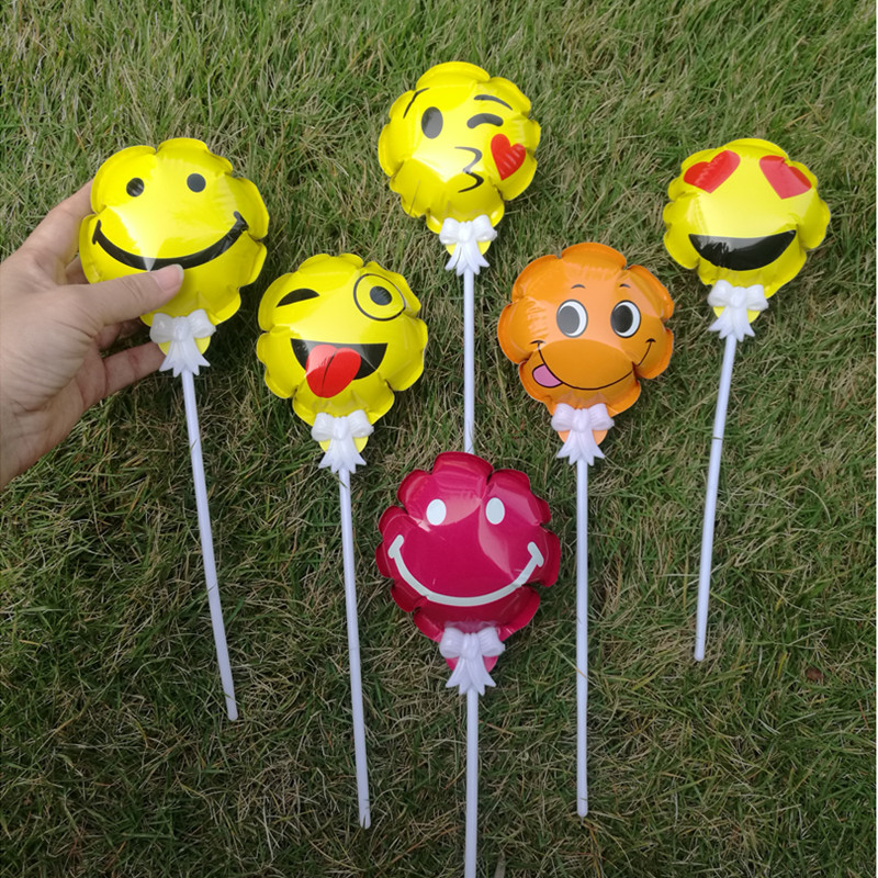 4寸自动充气球各种笑脸表情气球蛋糕插旗装饰铝膜球喜庆圆形印花