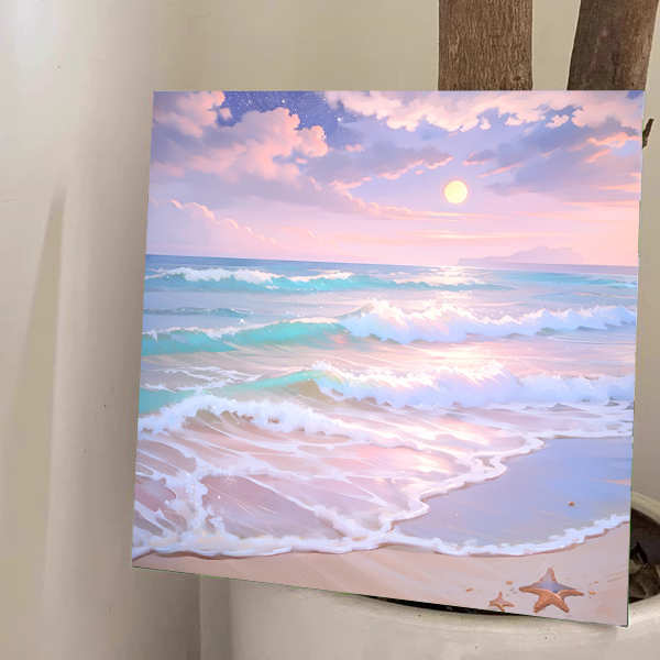 数字油画diy海滩风景手工填色填充丙烯油彩画沙滩减压治愈装饰画