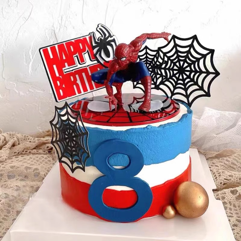 儿童生日蛋糕装饰大号蜘蛛侠摆件蜘蛛网插牌甜品台亚克力烘焙插件