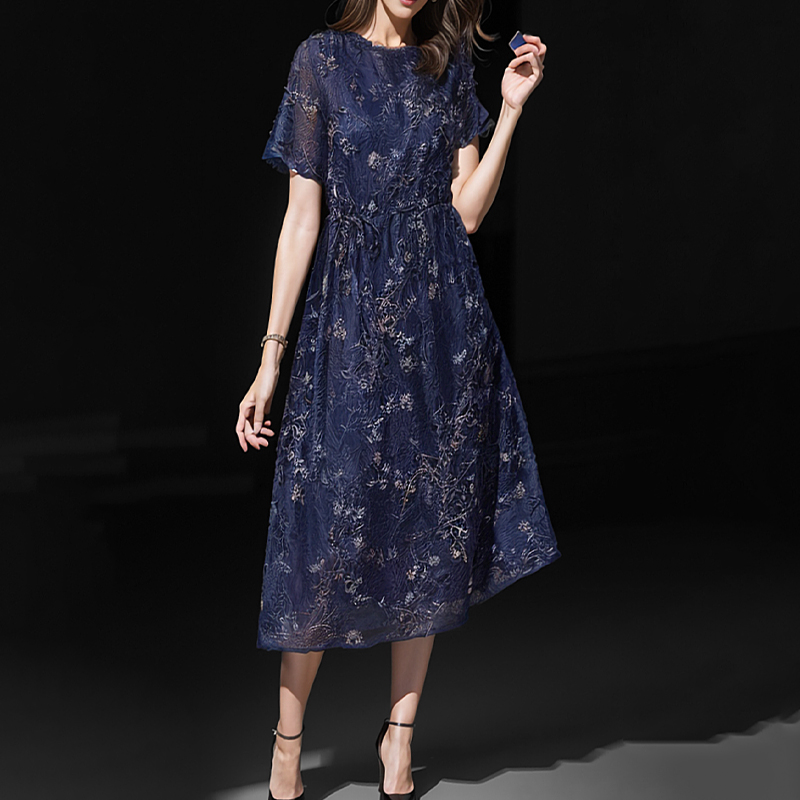 Pasinoe香港新品蓝色连衣裙女夏季2024新款收腰时尚气质显瘦裙子