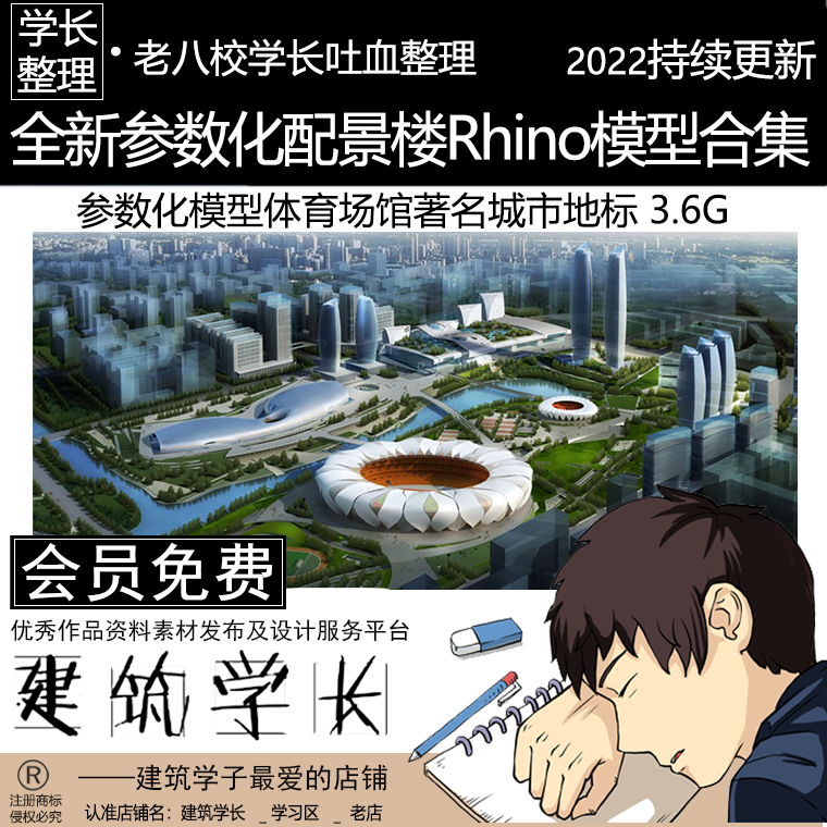 全新参数化配景建筑Rhino模型合集 体育场馆著名城市地标gh源文件