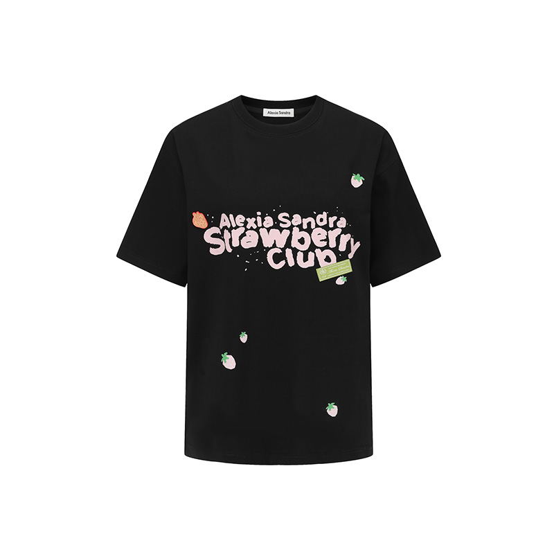 Alexia Sandra2023春夏新款AS草莓印花字母LOGO俱乐部短袖T恤