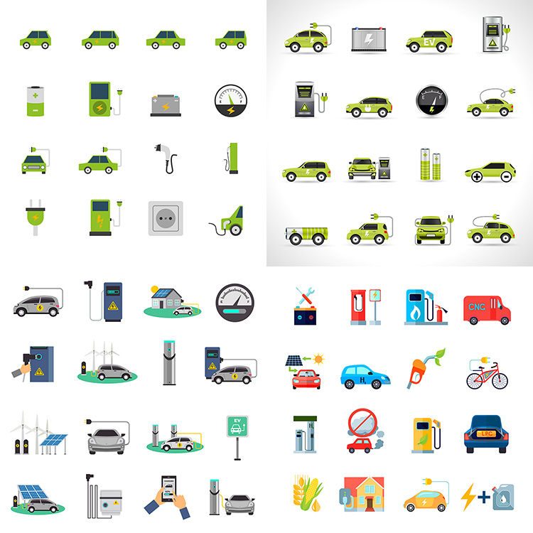新能源汽车元素图标电力车充电桩仪表绿色出行AI格式矢量设计素材