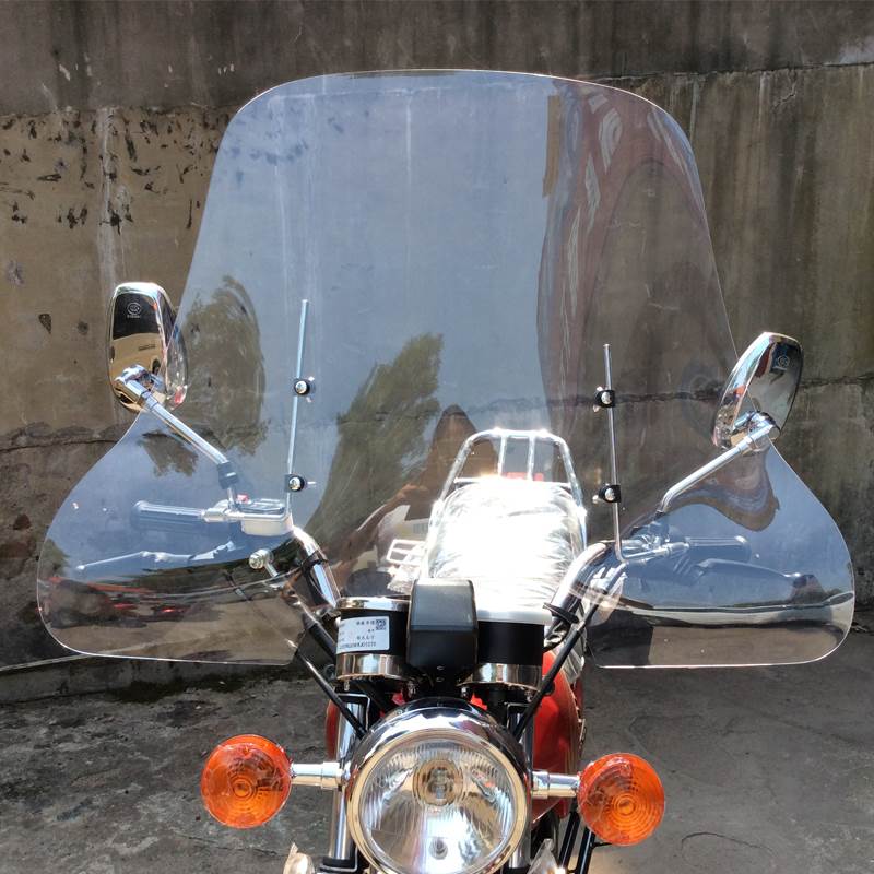 摩托车电动车踏板车三轮车通用前挡风玻璃挡风板P高清加宽护手款