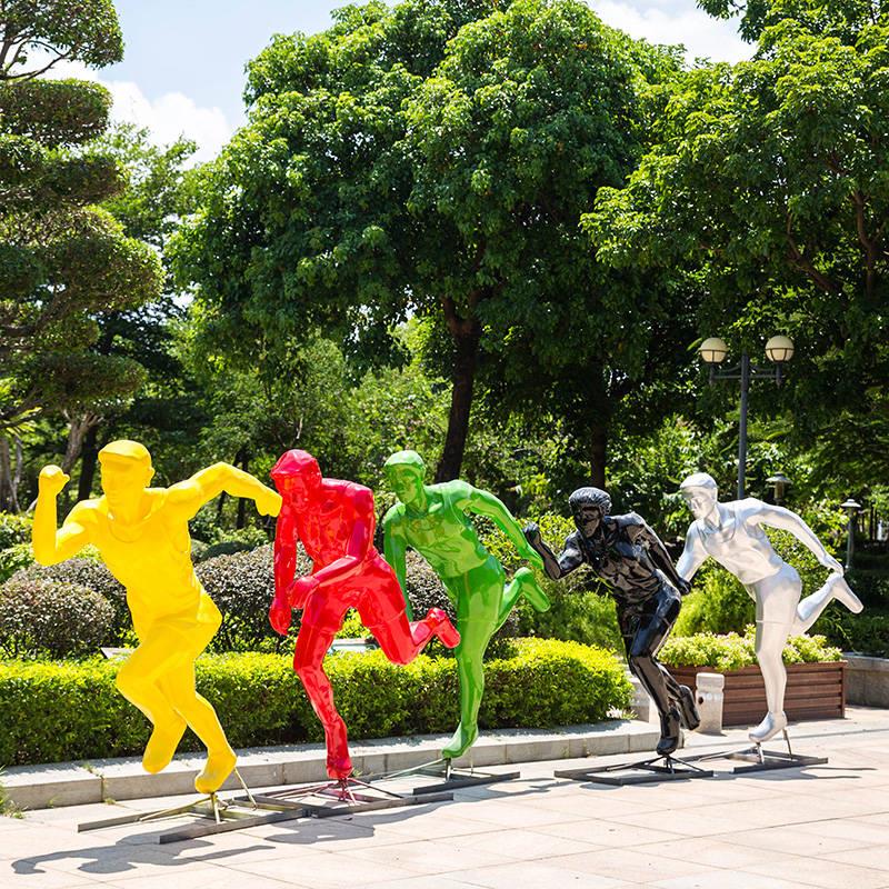 运动剪影人园林小区楼盘景观摆件户外玻璃钢骑自行车跑步人物雕塑