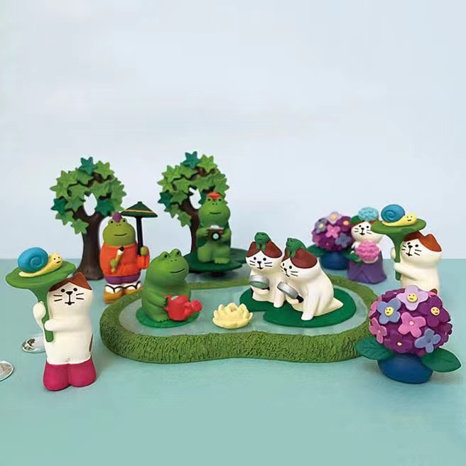 梅雨青蛙系列日式猫盆景装饰 ins可爱装饰树脂工艺品公仔摆件
