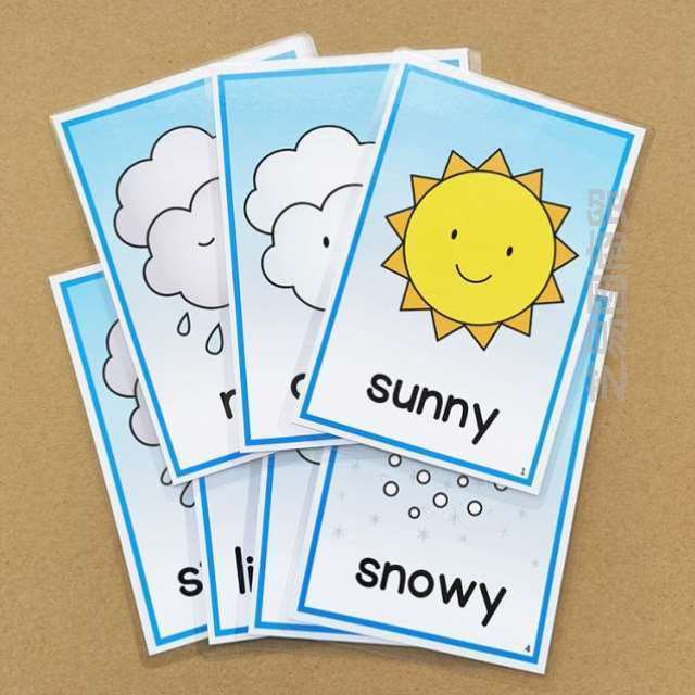 英语单词季节教具感受幼儿早教卡片塑封四季冷暖英文宝宝天气