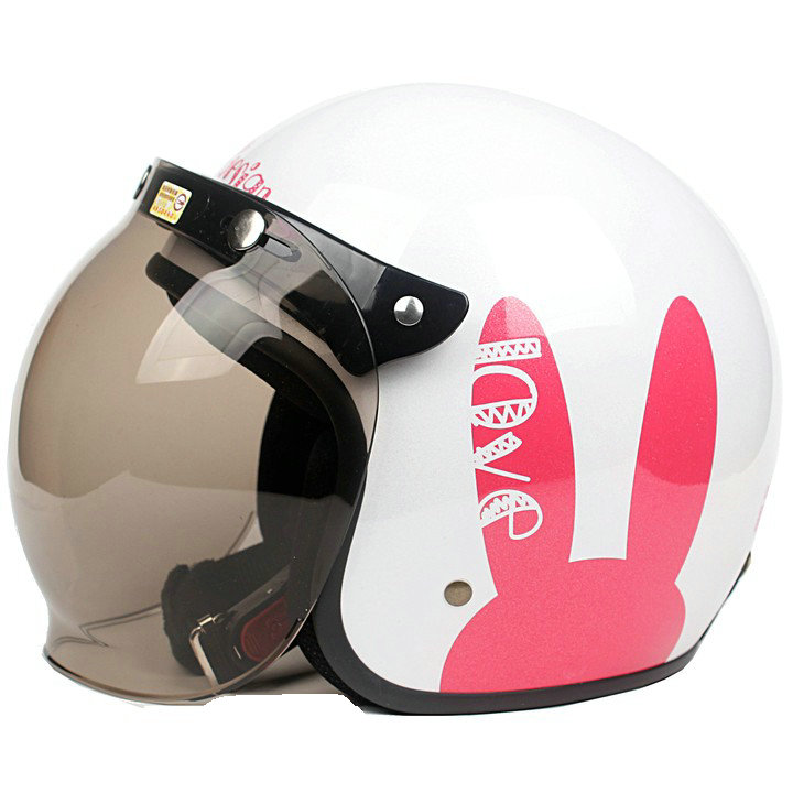 台湾EVO白色兔子骑士成人摩托电动车头盔安全帽冬天保暖复古头盔