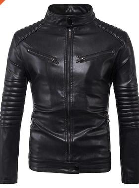 2021 Spring Men's Slim Fit Faux Leather Zipper Jacket Korean