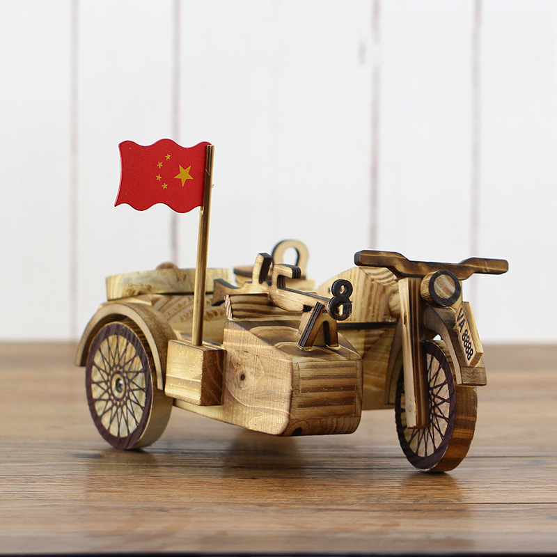 新款老式木制玩具车模型三轮摩托车 益智玩具车地摊礼品