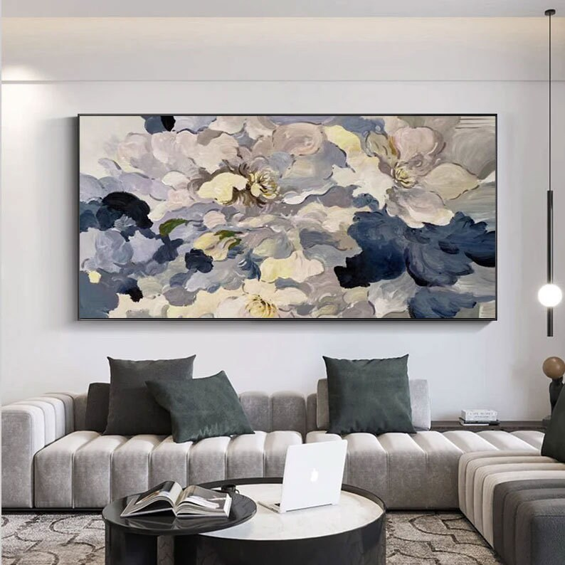 大芬村纯手绘油画抽象花卉肌理客厅装饰画沙发背景墙横版卧室挂画