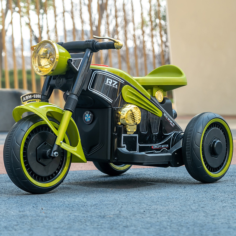 儿童电动摩托车三轮车男女孩宝宝电瓶车小孩可坐人充电双驱玩具车
