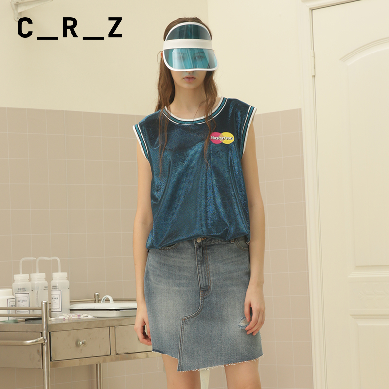 正品CRZ潮牌女装年夏季新款闪亮条纹刺绣色彩LOGO套头衫CDM2V117