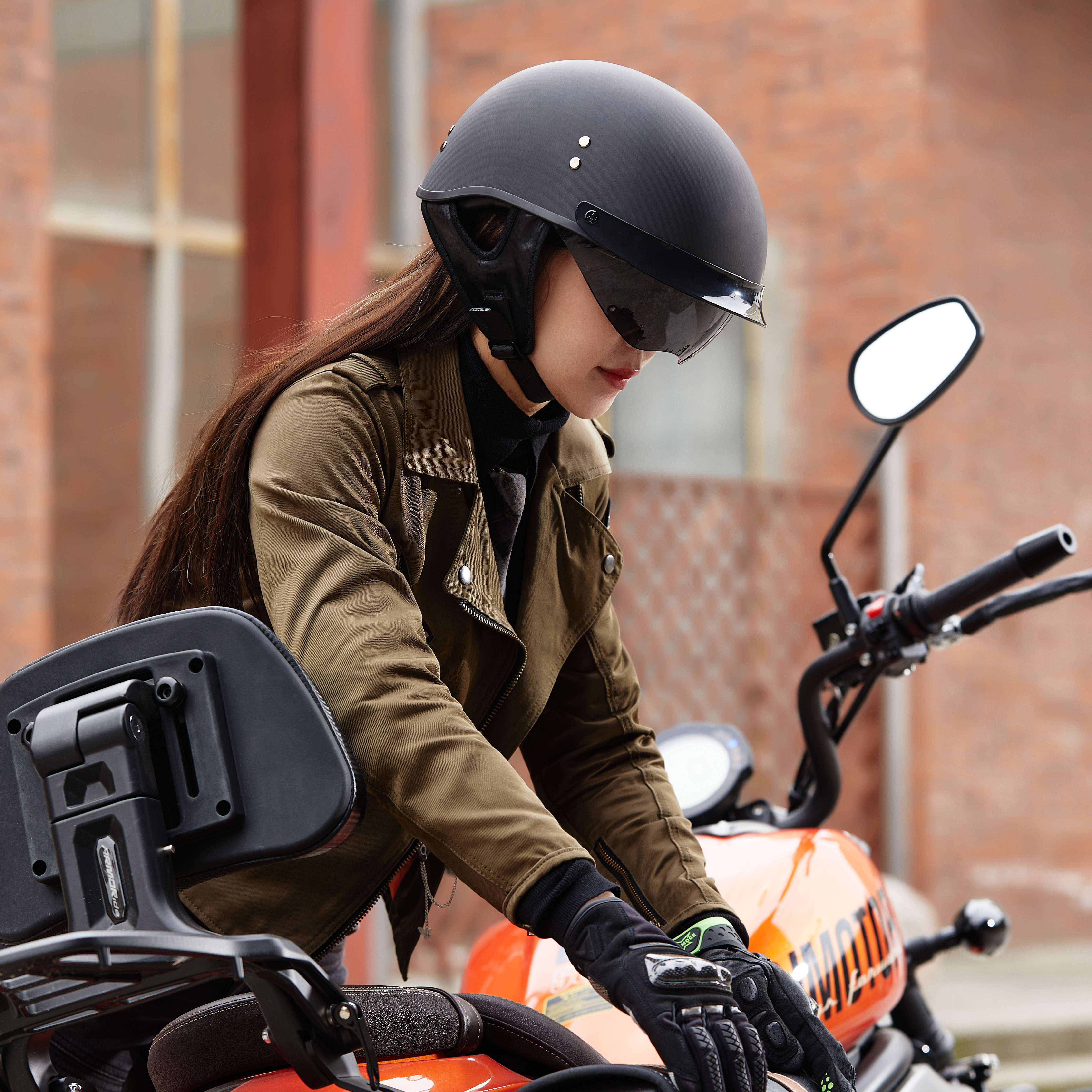 GXT碳纤维摩托车头盔男机车复古轻便半盔夏季透气太子盔电动瓢盔