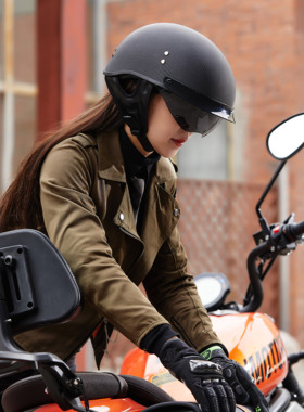 GXT碳纤维摩托车头盔男机车复古轻便半盔夏季透气太子盔电动瓢盔