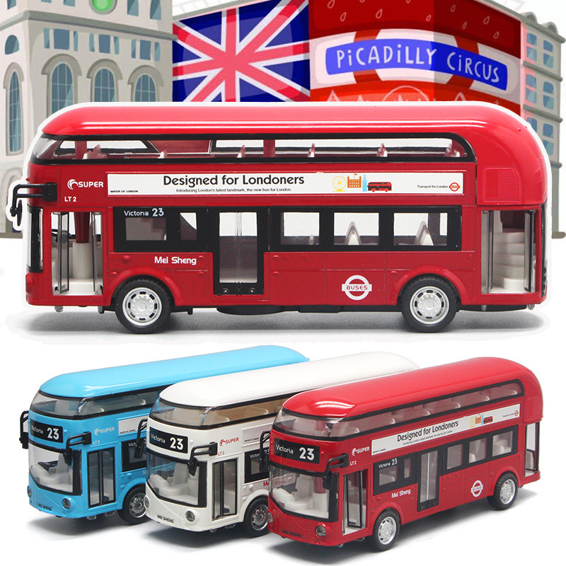 儿童双层公交车合金玩具车模男孩伦敦巴士红色双节巴士公共仿真车