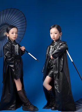 炫酷科技女童走秀演出服中国风儿童车模机车服次元宇宙星光派对潮