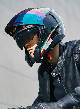 摩托车头盔3c认证A类3/4半盔机车男女通用骑行安全双镜片内衬拆卸