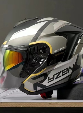 Ryzen夏季四分之三摩托车头盔半盔男女防雾双镜电动车复古四季