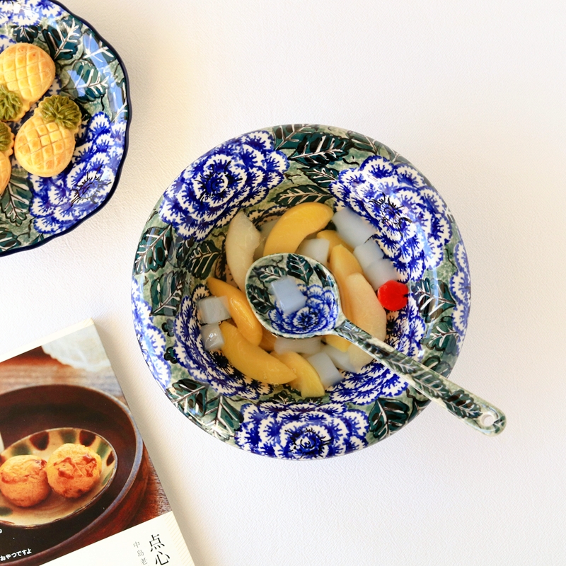 波兰进口手绘陶瓷器高端艺术家咖啡杯碟叶子碗汤面大碗蔬菜沙拉碗