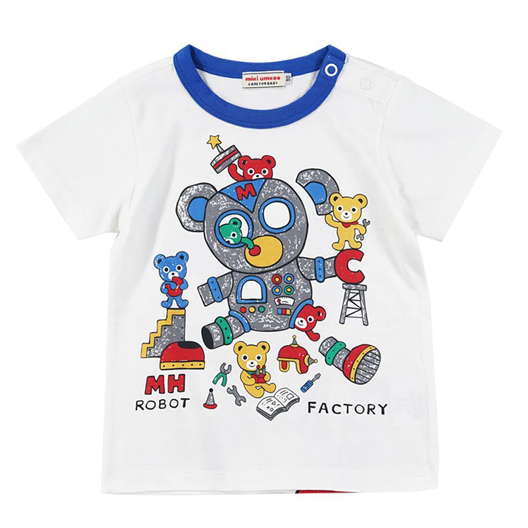 MIJELLO　2024新夏款日系男女儿童全棉卡通机器人修理工厂短袖T恤