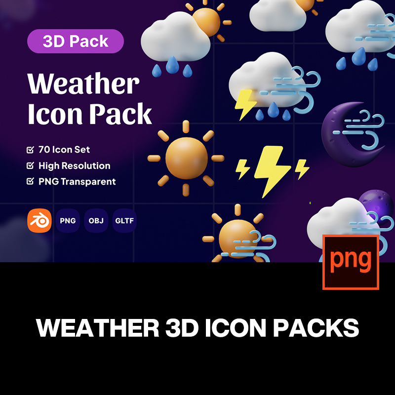 70款3D立体卡通气象气候晴雨天气预报icon图标png免抠图片素材