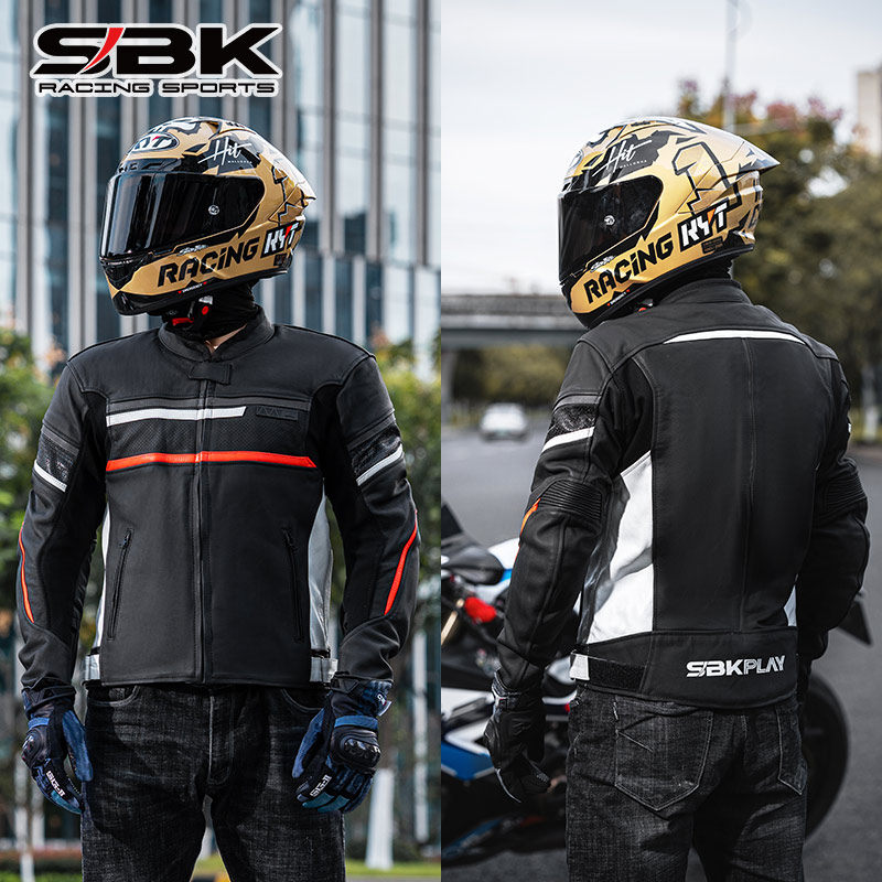 正品SBK骑行服分体皮衣摩托车衣服牛皮夹克机车服赛车装备男骑士