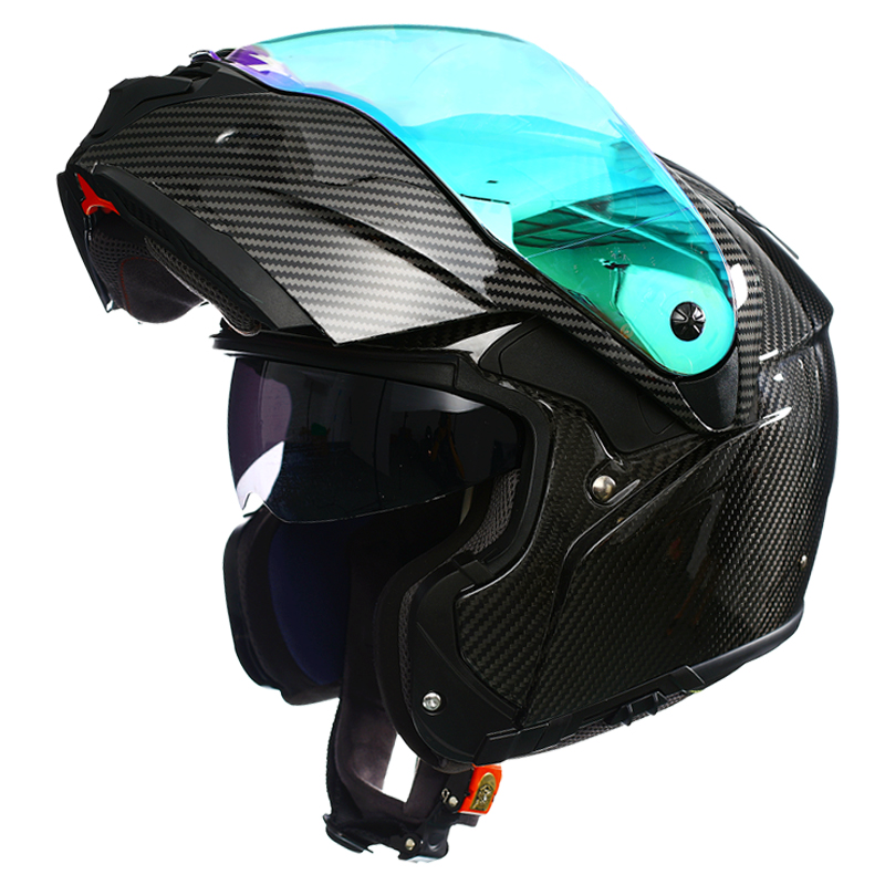 马鲁申进口碳纤维揭面盔摩托车头盔蓝牙摄像记录仪全国对讲B10