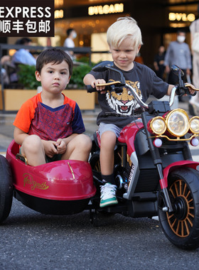 八嘎车儿童电动摩托车双人可坐宝宝玩具车男女充电三轮车大人能坐