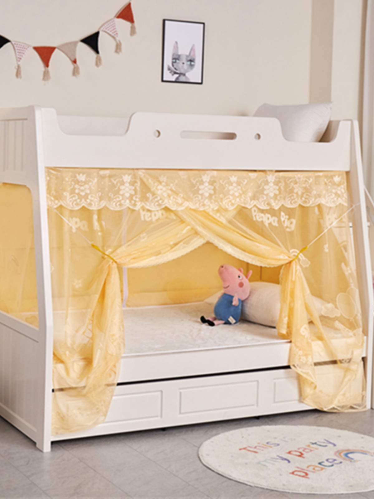 提花子母床蚊帐下铺双门1米梯形双层床1.2儿童床加密加厚家用1.5