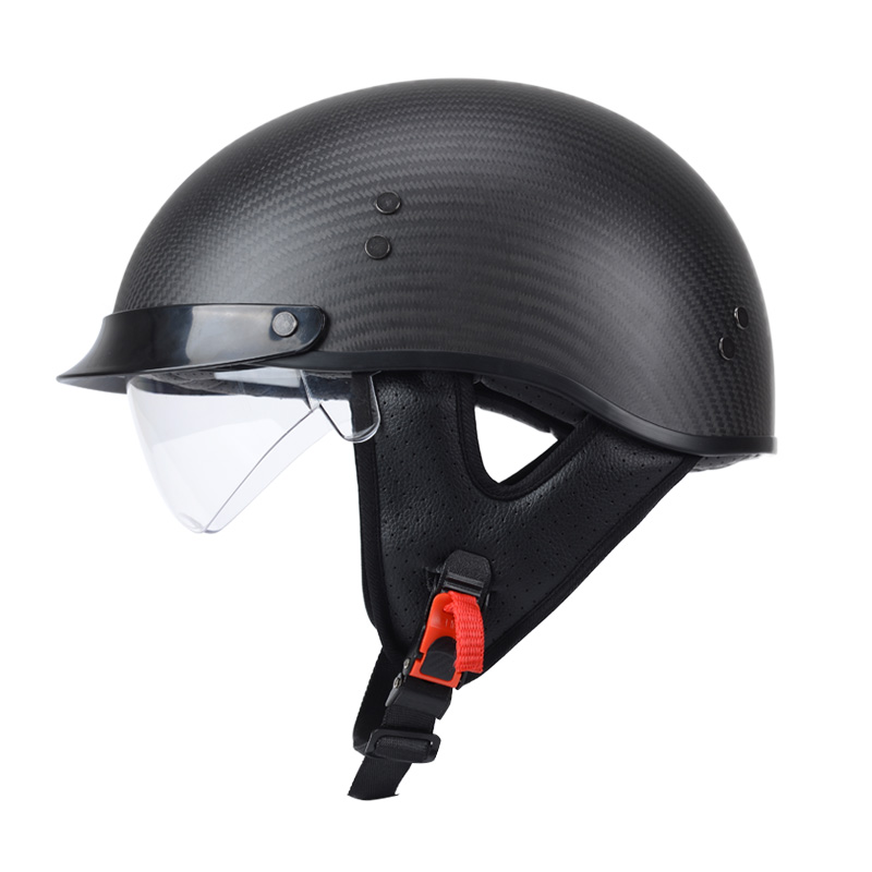 高档ysdl碳纤维头盔踏板复古电动摩托车半盔男女机车轻便半盔巡航