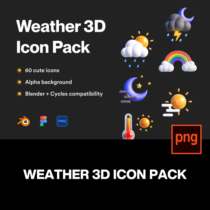 60款时尚可爱卡通3D立体天气预报icon图标png免抠图片设计素材