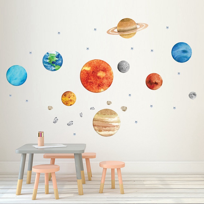 INS新款九大行星墙贴创意幼儿园儿童房星球墙面装饰贴画贴纸壁饰