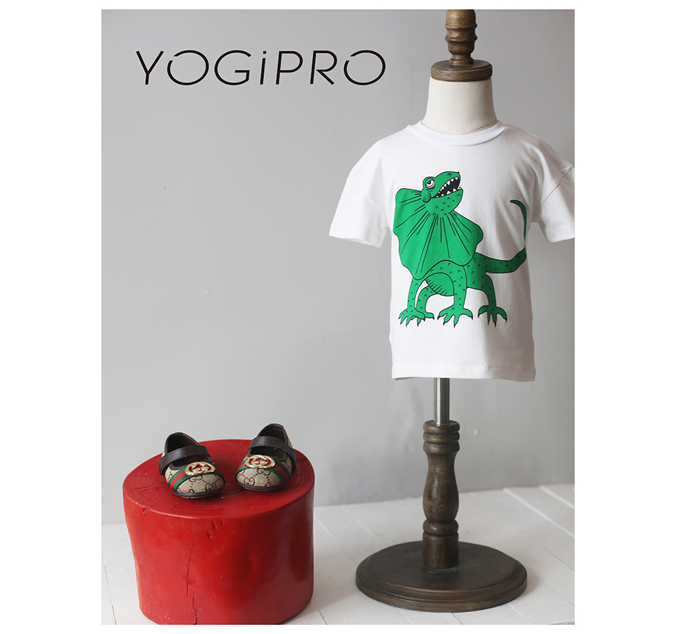 蜥蜴恐龙图案儿童T恤 简单图案纯棉舒适小童衣服 同款儿童短袖圆