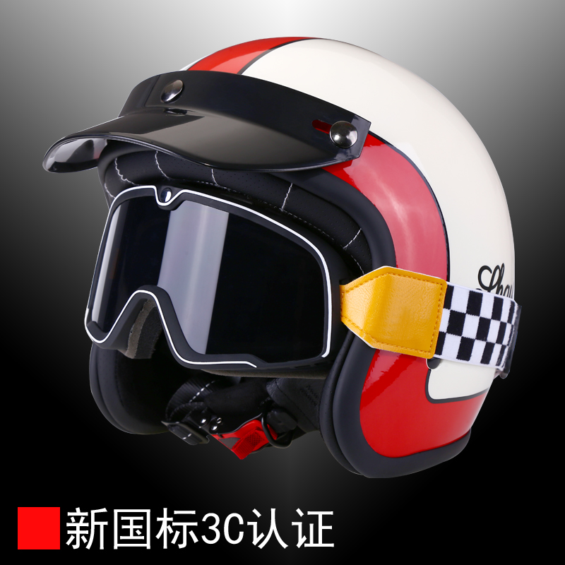 摩托车头盔四季男女通用机车3/4复古半盔踏板电动车安全帽3C认证