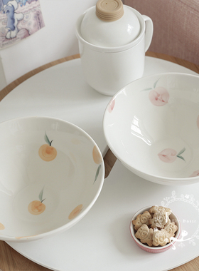 韩式大容量宽口釉下彩手绘陶瓷餐具水果碗沙拉碗泡面碗螺蛳粉碗