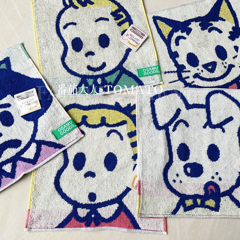 日本带回原田治可爱人物头像图案棉质正方形卡通方巾毛巾