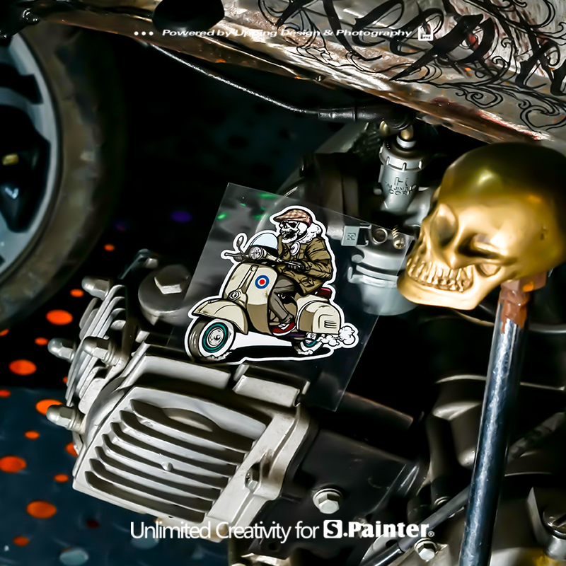 S.P贴绘社创意复古骷颅贴纸 踏板摩托车贴车身划痕遮盖装饰反光贴