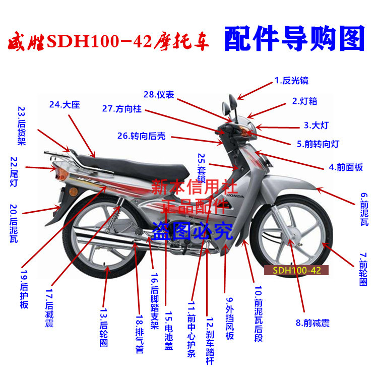 新大洲本田件摩托车配件威胜SDH100-42全车配件全车塑料件原厂件