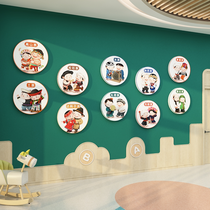 幼儿园环境布置创材料文化主题成品楼梯墙面装饰56个少数民族团结