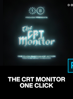 潮流复古逼真老式CRT屏幕显示器像素ps动作插件logo特效生成模板