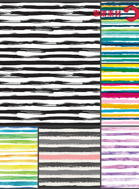 黑白彩色笔触抽象条纹线条简单几何无缝印花图案AI矢量设计素材
